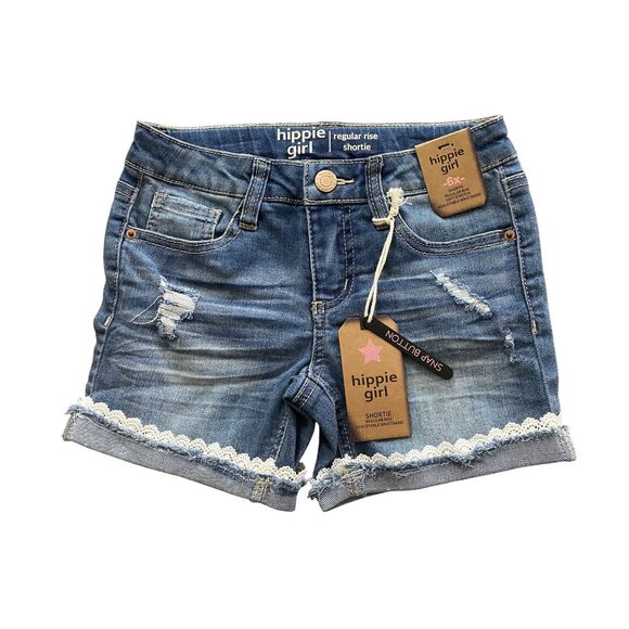 Hippie Girl Regular Rise Adjustable Waist Shortie Denim Shorts NEW WITH TAGS - Picture 1 of 2
